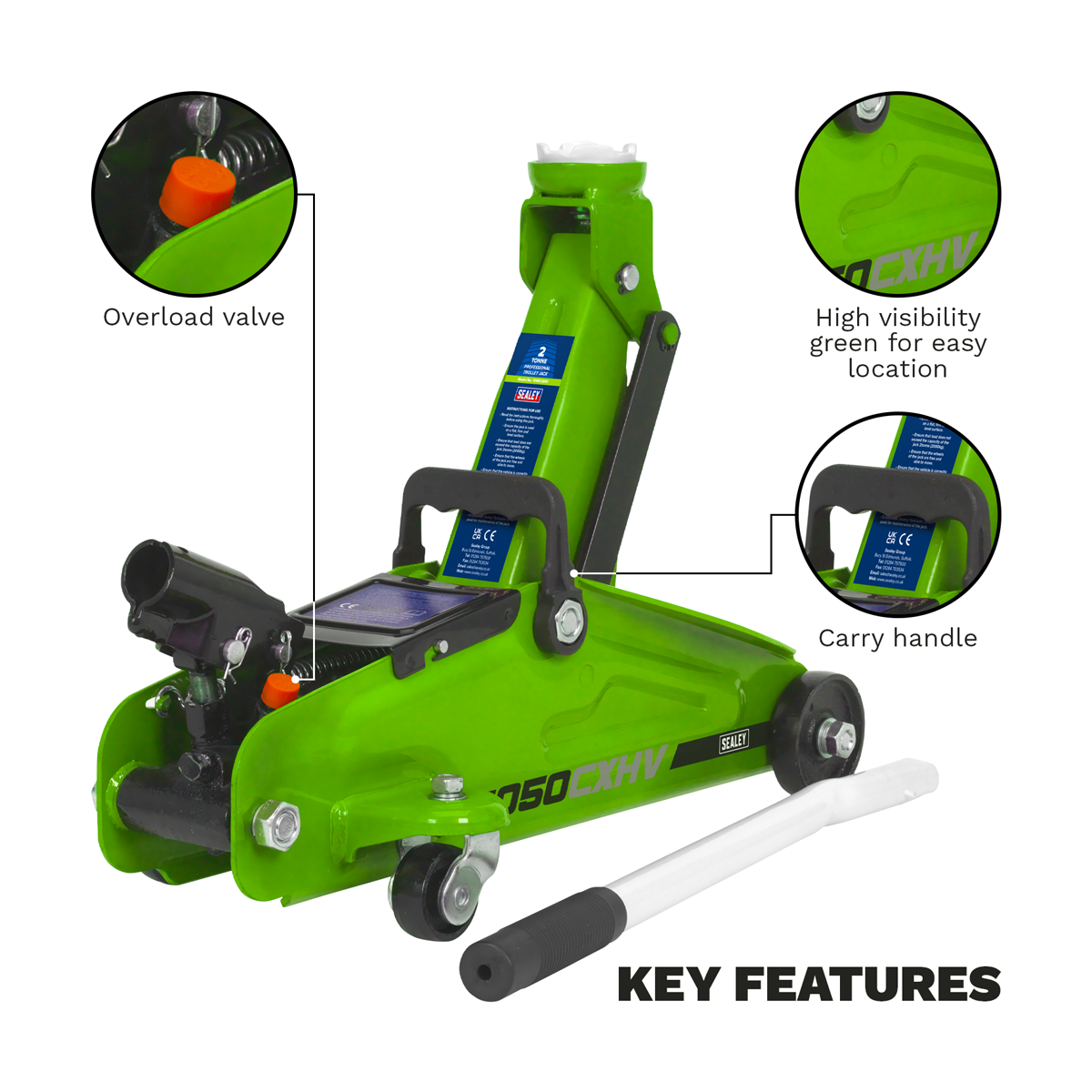 Sealey 1050CXHV Short Chassis Trolley Jack 2 Tonne - Green