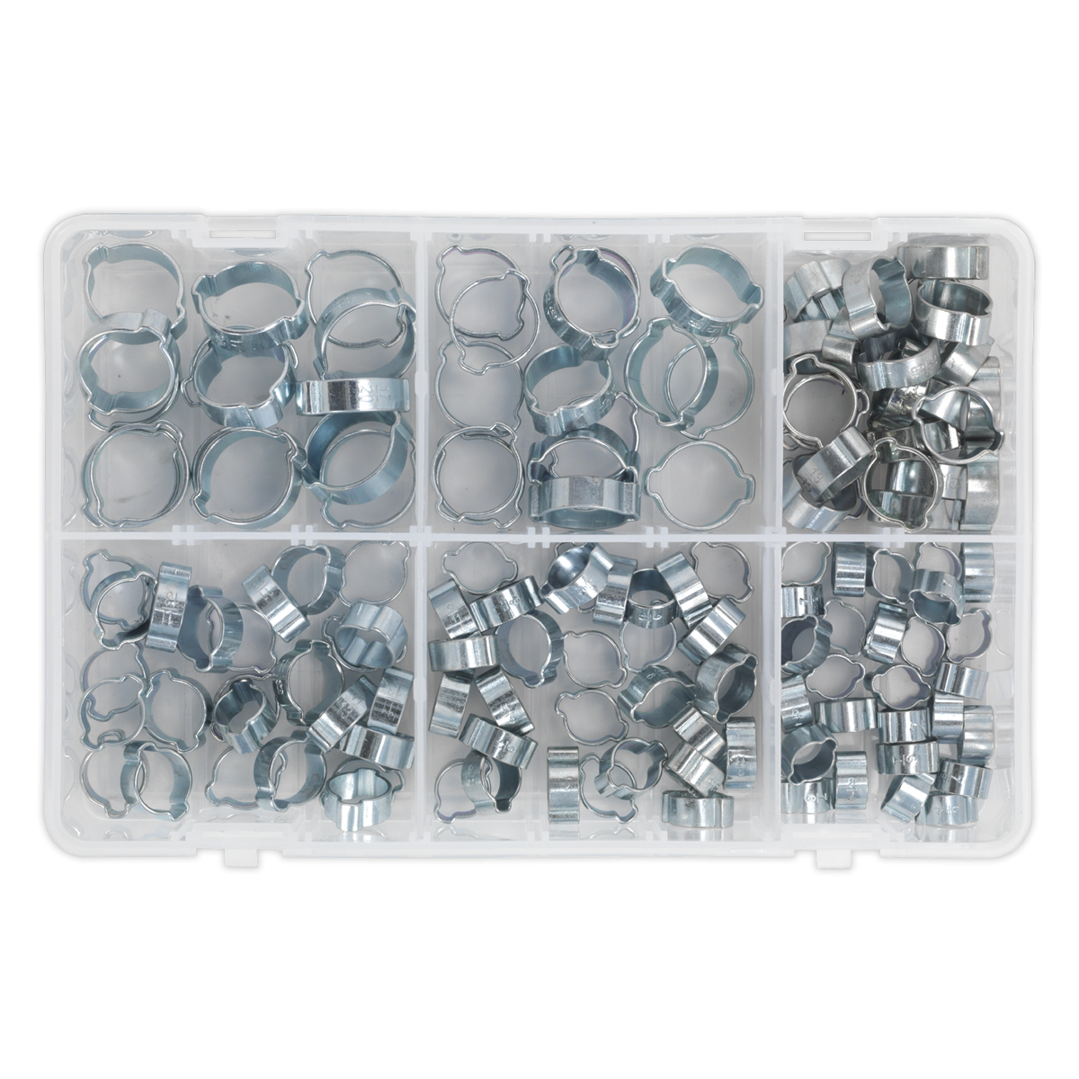 Sealey AB044DE Zinc Plated O-Clip Double Ear Assortment 140pc