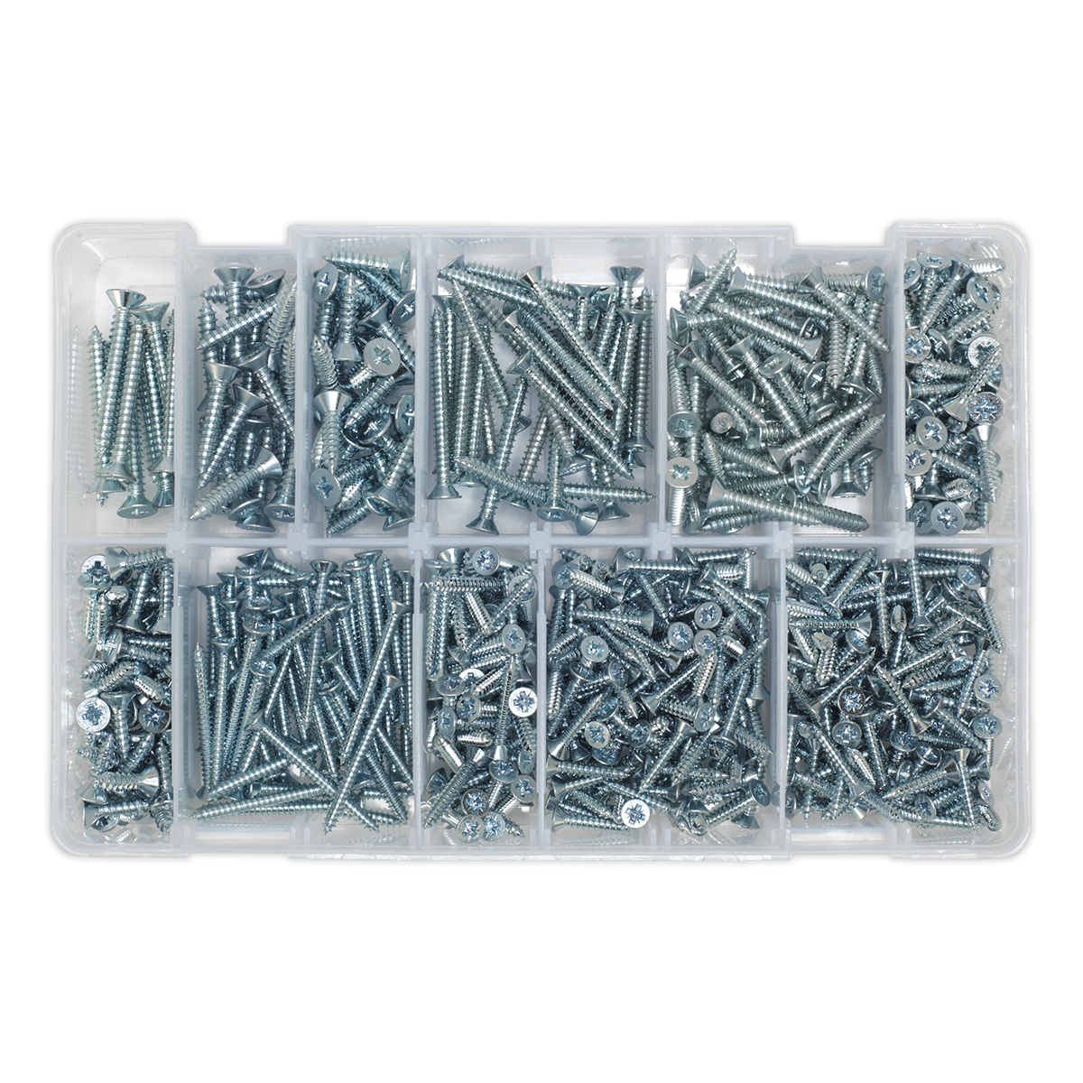 Sealey AB065STCP Zinc Plated Self-Tapping Countersunk Pozi Screw Assortment 600pc