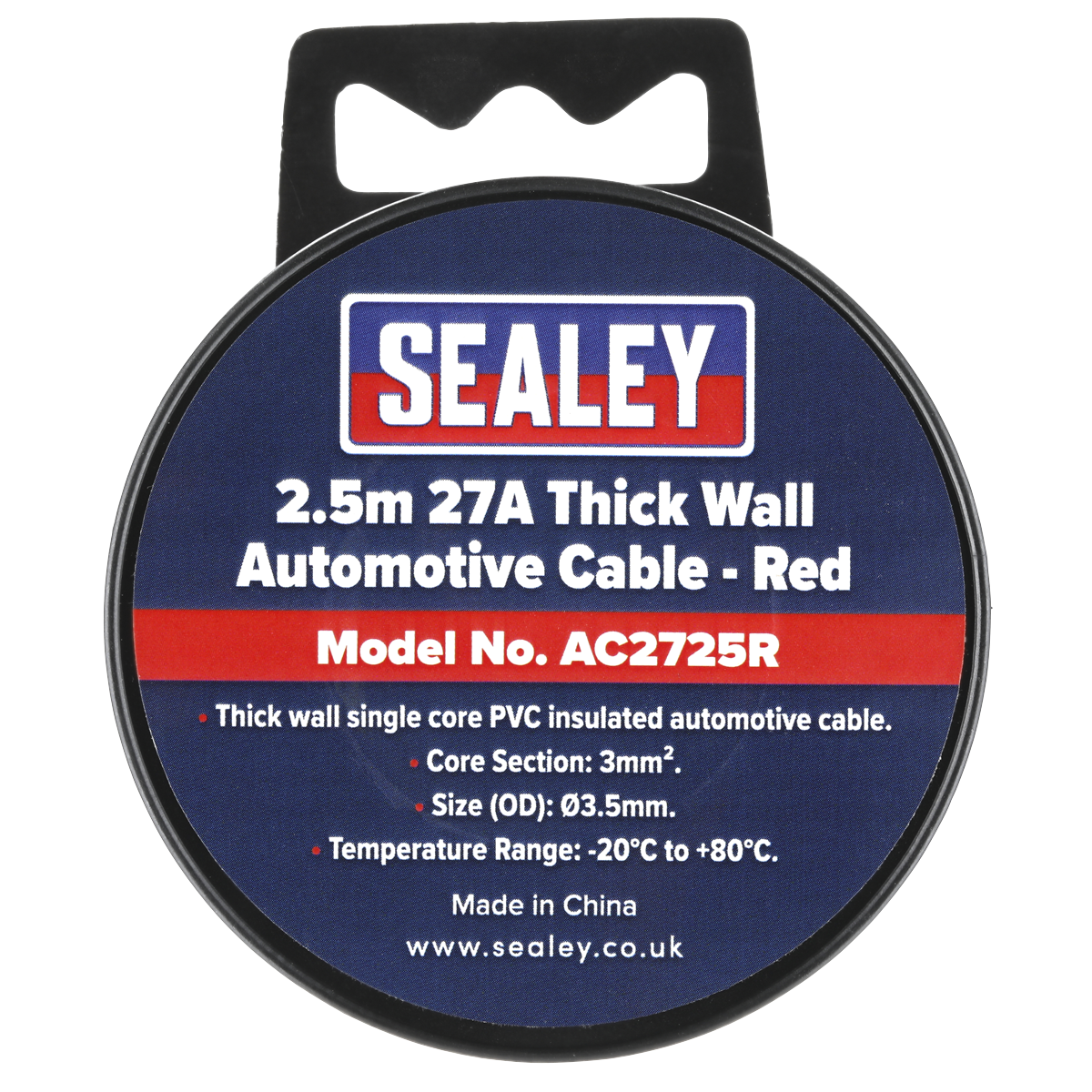 Sealey AC2725R 27A Thick Wall Automotive Cable 2.5m - Red