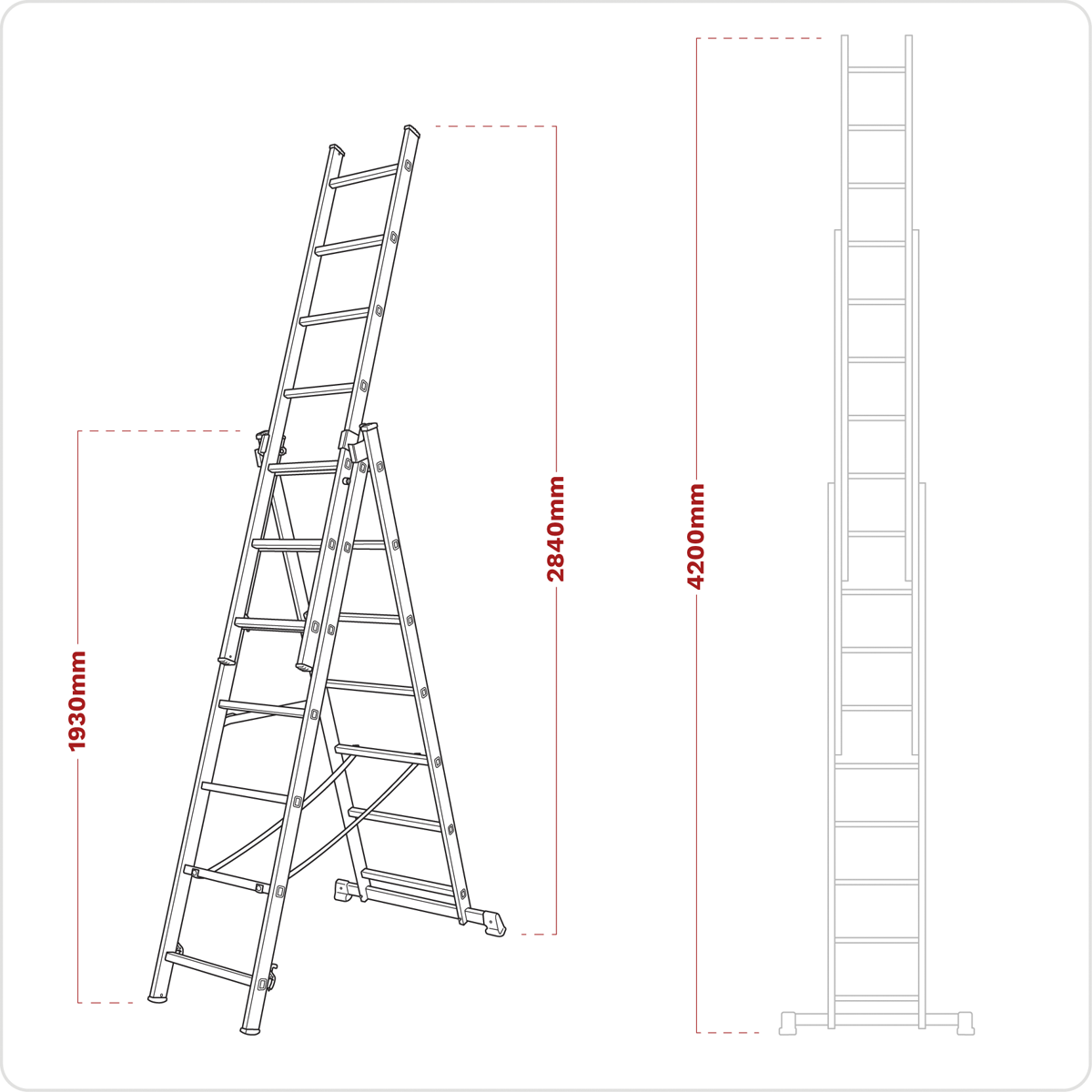Sealey ACL307 Extension Combination Ladder 3 x 7 Aluminium - EN 131