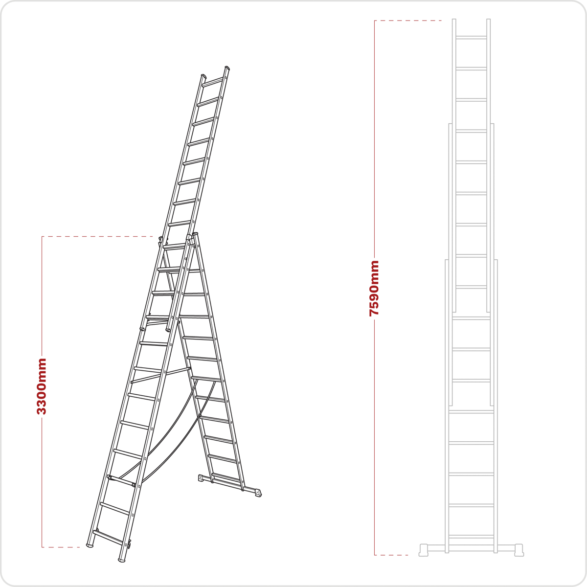 Sealey ACL312 Extension Combination Ladder 3 x 12 Aluminium - EN 131