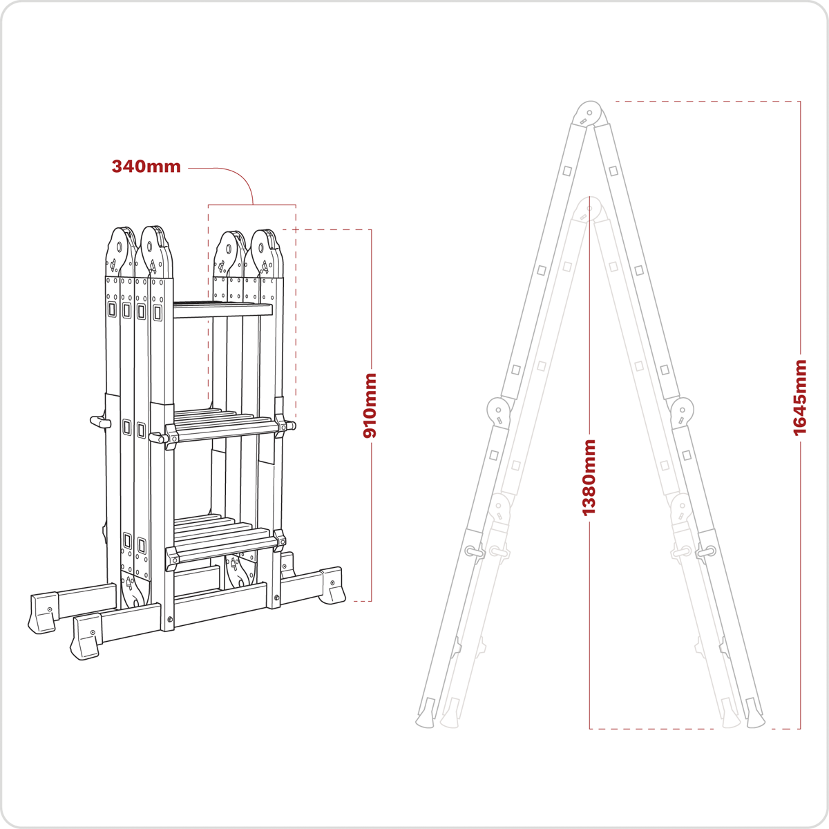 Sealey AFPL2 Aluminium 4-Way Multipurpose Adjustable-Height Ladder - EN 131