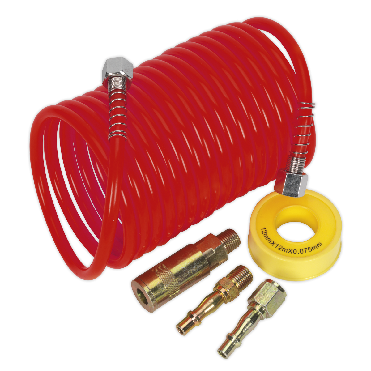 Sealey AHK03 PE Coiled Air Hose Kit with Connectors 5m x 5mm