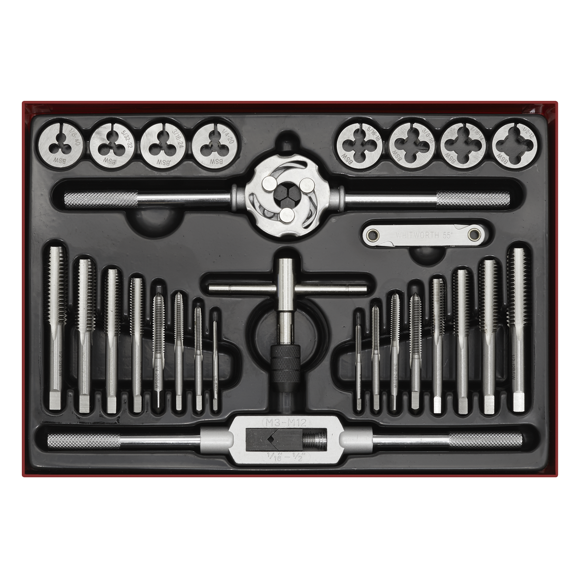 Sealey AK3028BSW Imperial Tap & Die Set Split Dies BSW 28pc