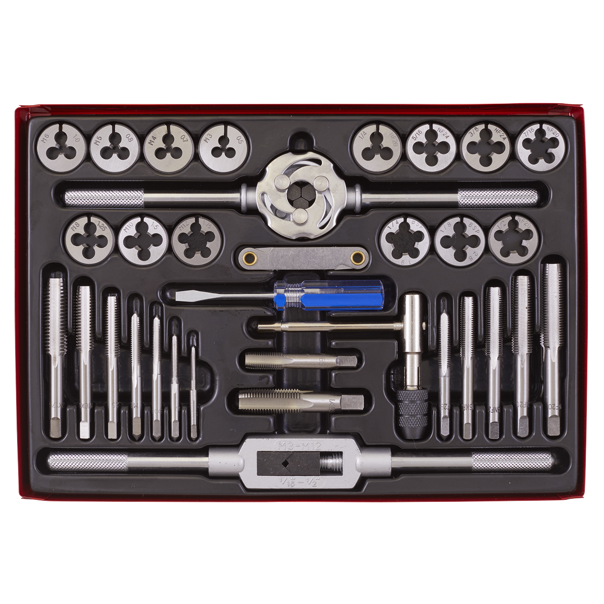 Sealey AK3033 Metric/UNF/BSP Tap & Die Set Split Dies 33pc