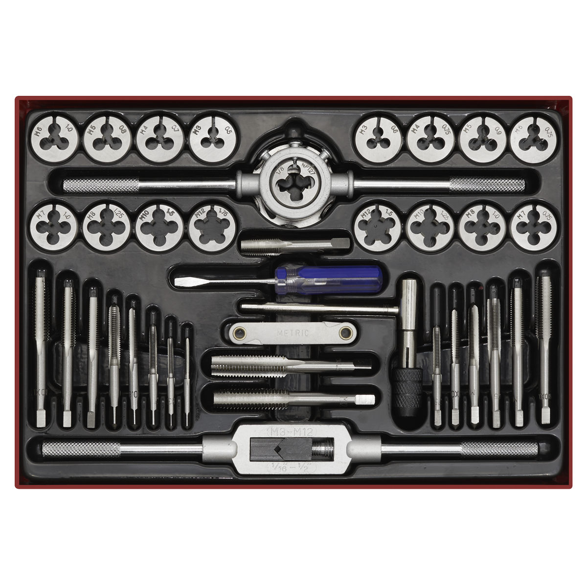 Sealey AK3040 Metric Tap & Die Set Split Dies 40pc