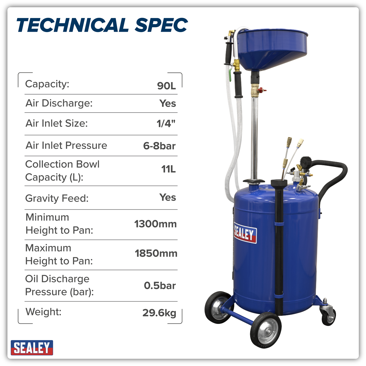 Sealey AK459DX Air Discharge Mobile Oil Drainer with Probes 90L