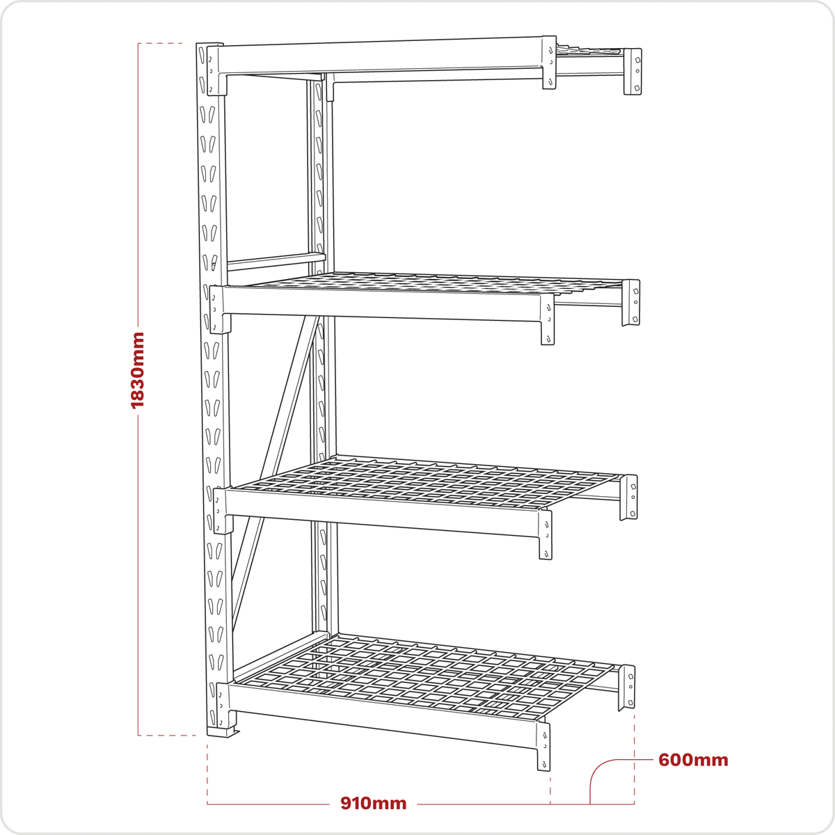 Sealey AP6372E Heavy-Duty Racking Extension Pack with 4 Mesh Shelves 640kg Capacity Per Level