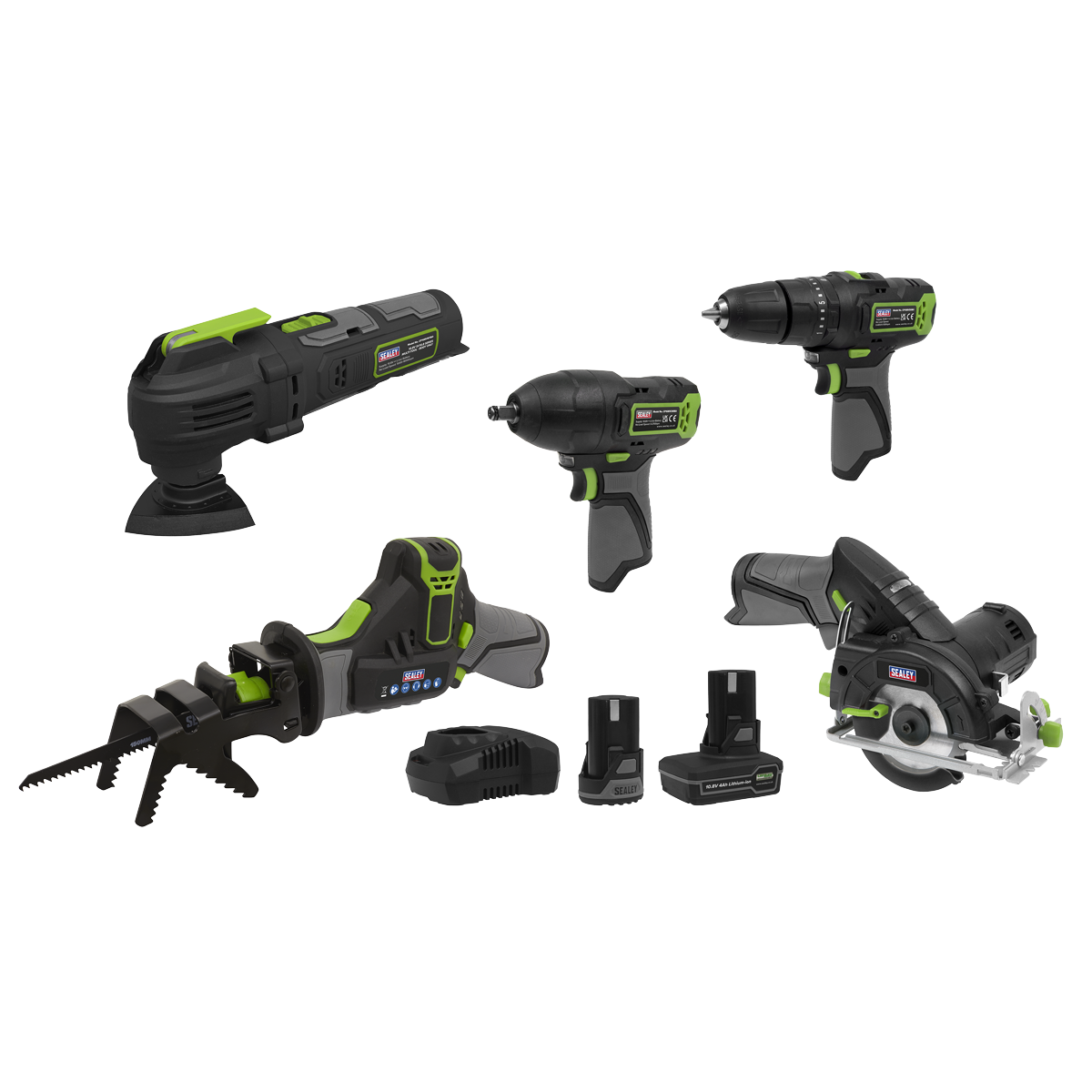 Sealey CP108VCOMBO8EU 5 x SV10.8 Series Cordless Power Tool Kit 10.8V - 2 Batteries & Euro Plug