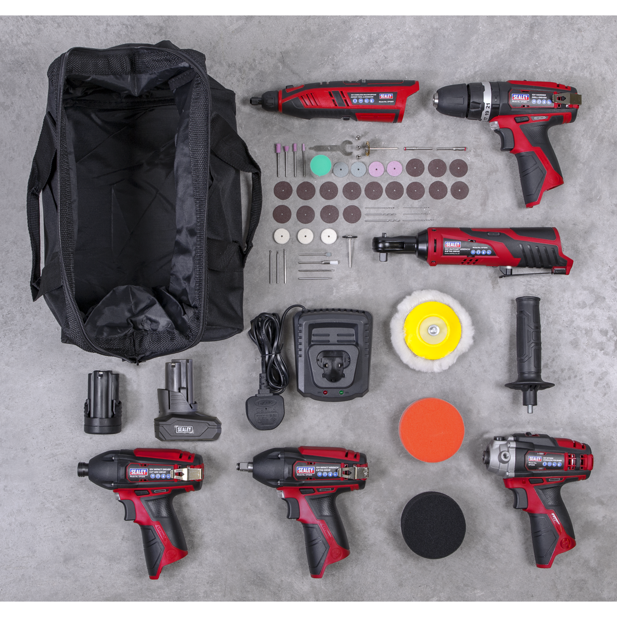 Sealey CP1200COMBO2 6 x SV12 Series Cordless Power Tool Kit 12V - 2 Batteries