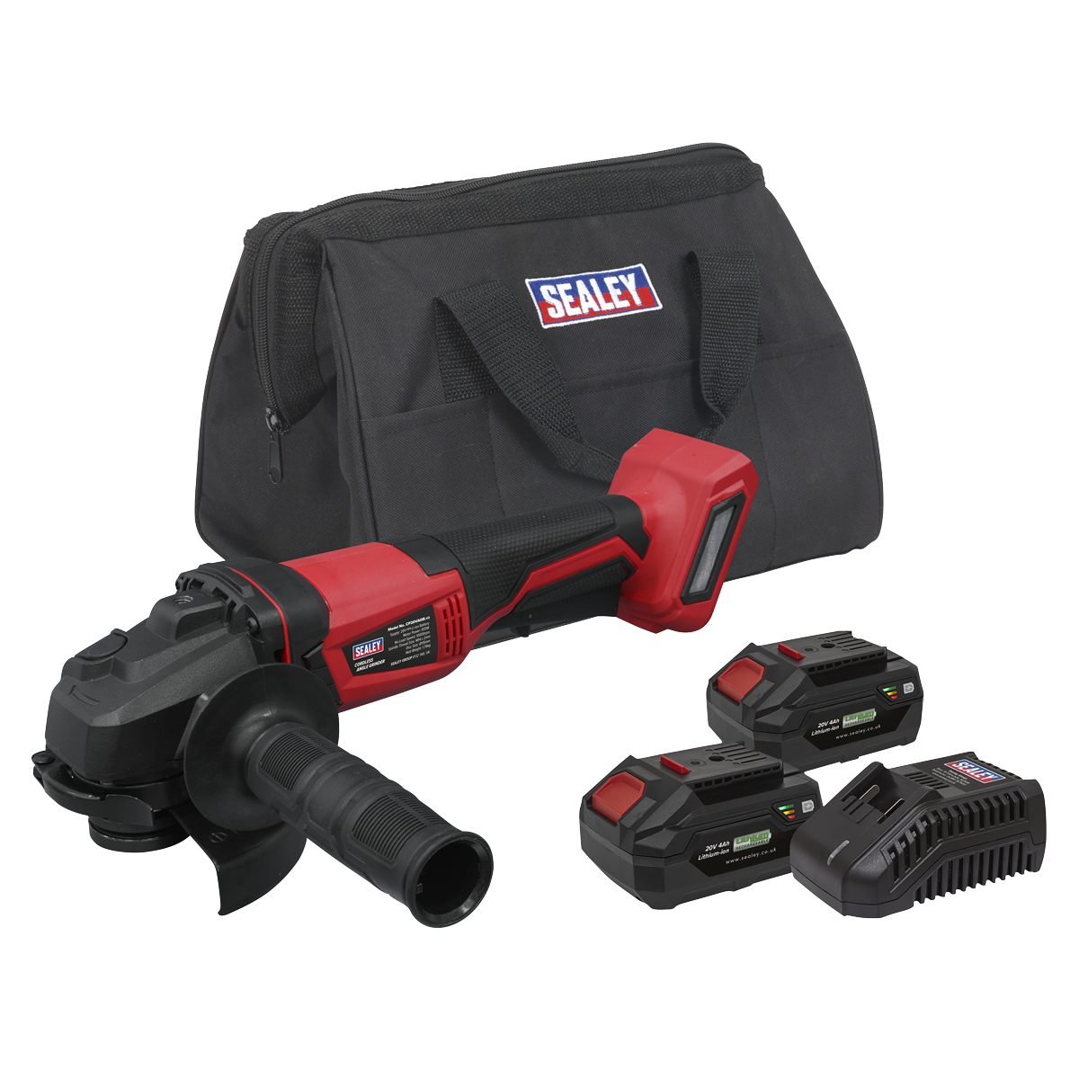 Sealey CP20VAGBKITEU SV20 Series 115mm Cordless Angle Grinder Kit 20V 4Ah - 2 Batteries & Euro Plug