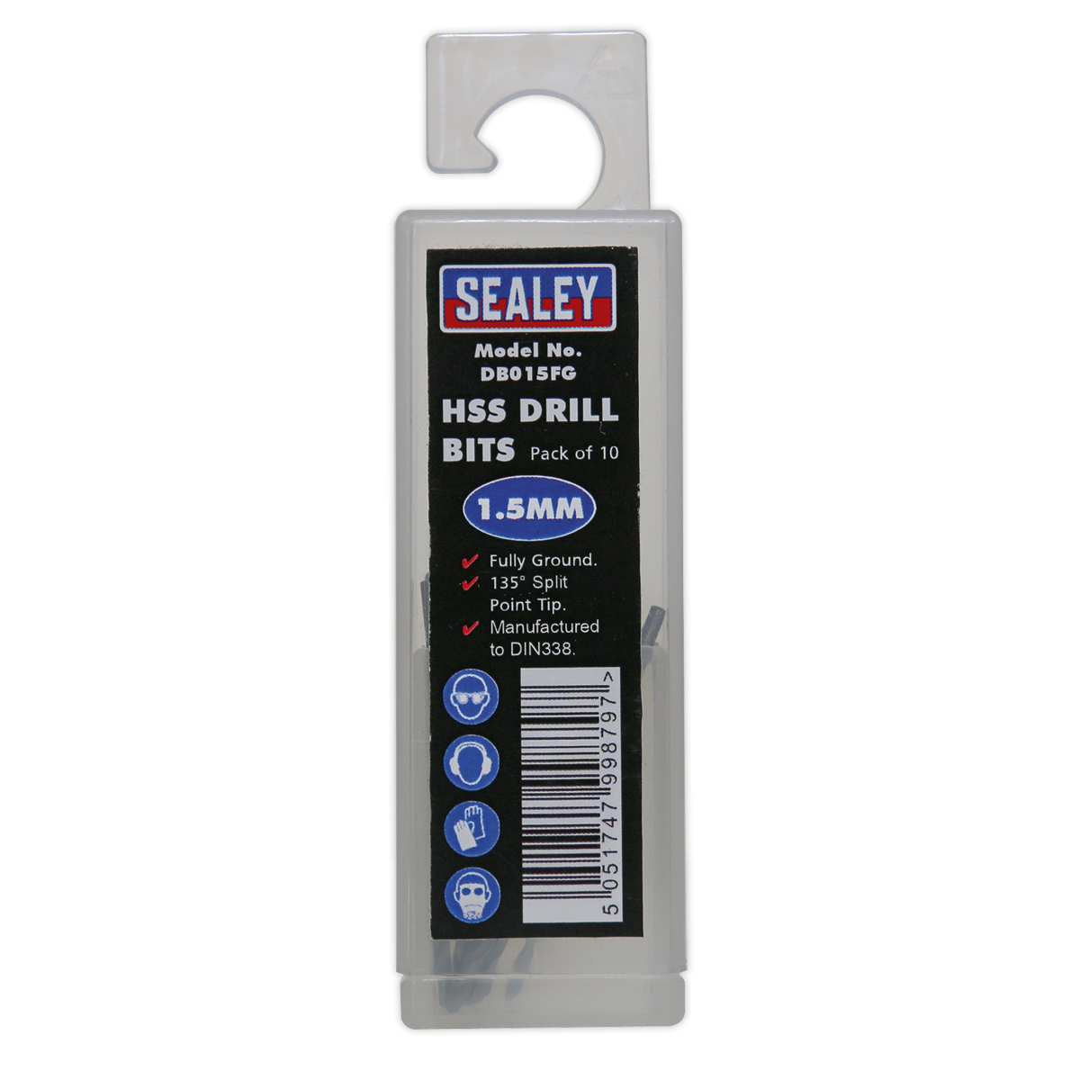 Sealey DB015FG HSS Fully Ground Drill Bit 1.5mm - Pack of 10