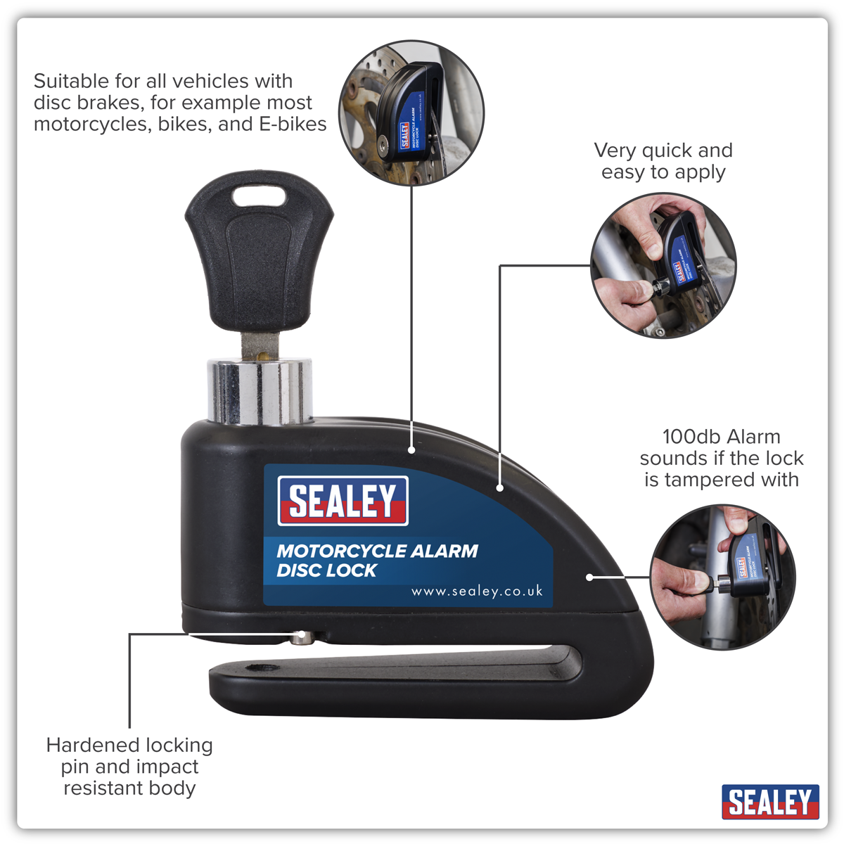 Sealey DL5052 Motorcycle Alarm Disc Lock - Pair