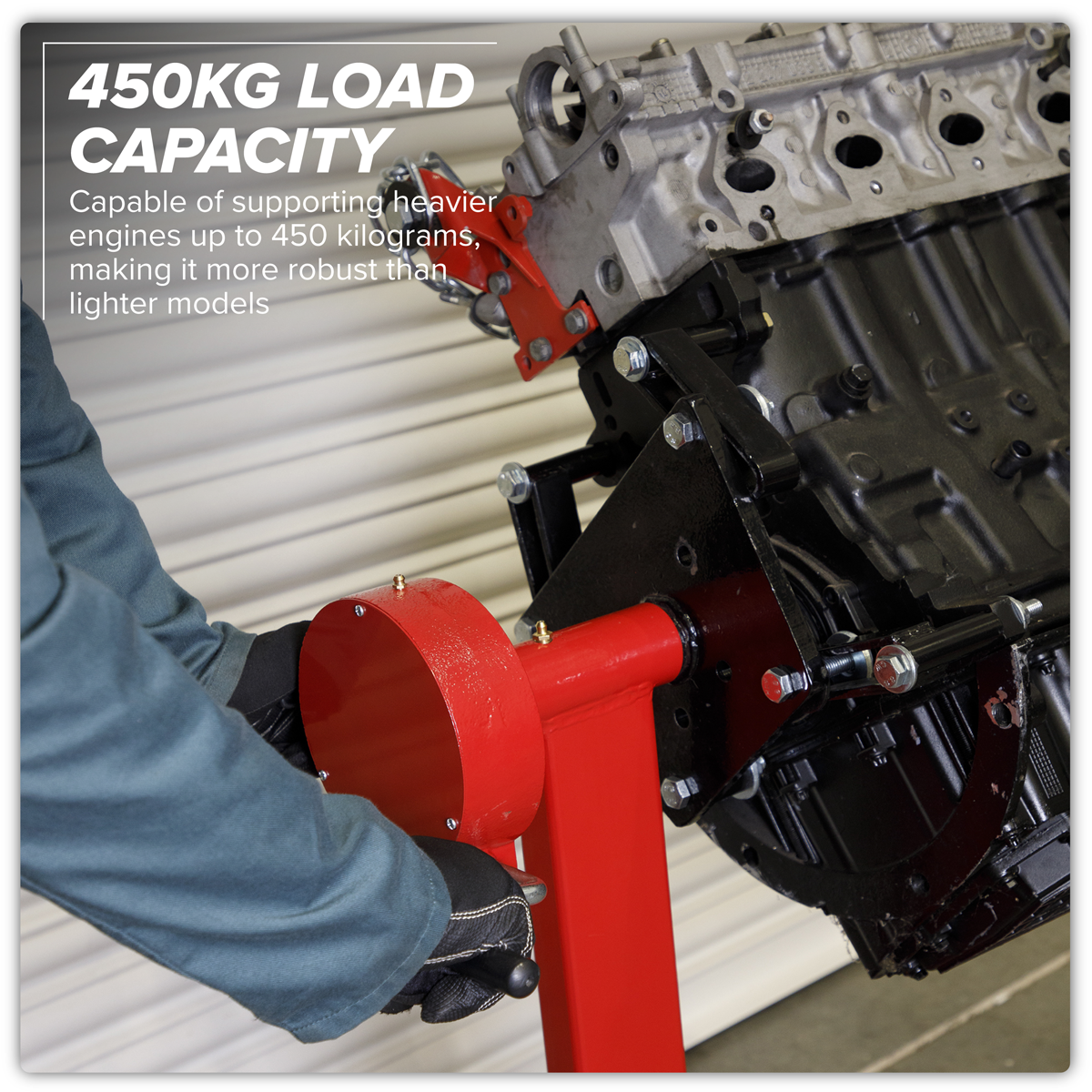 Sealey ES480D Folding 360º Rotating Engine Stand with Geared Handle Drive 450kg Capacity