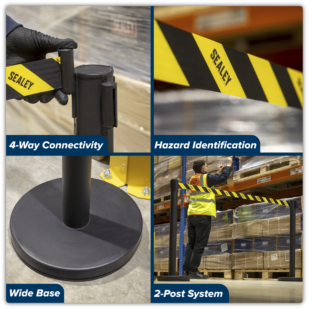 Sealey EV23 Retractable Safety Belt Barrier Post - Set of 2