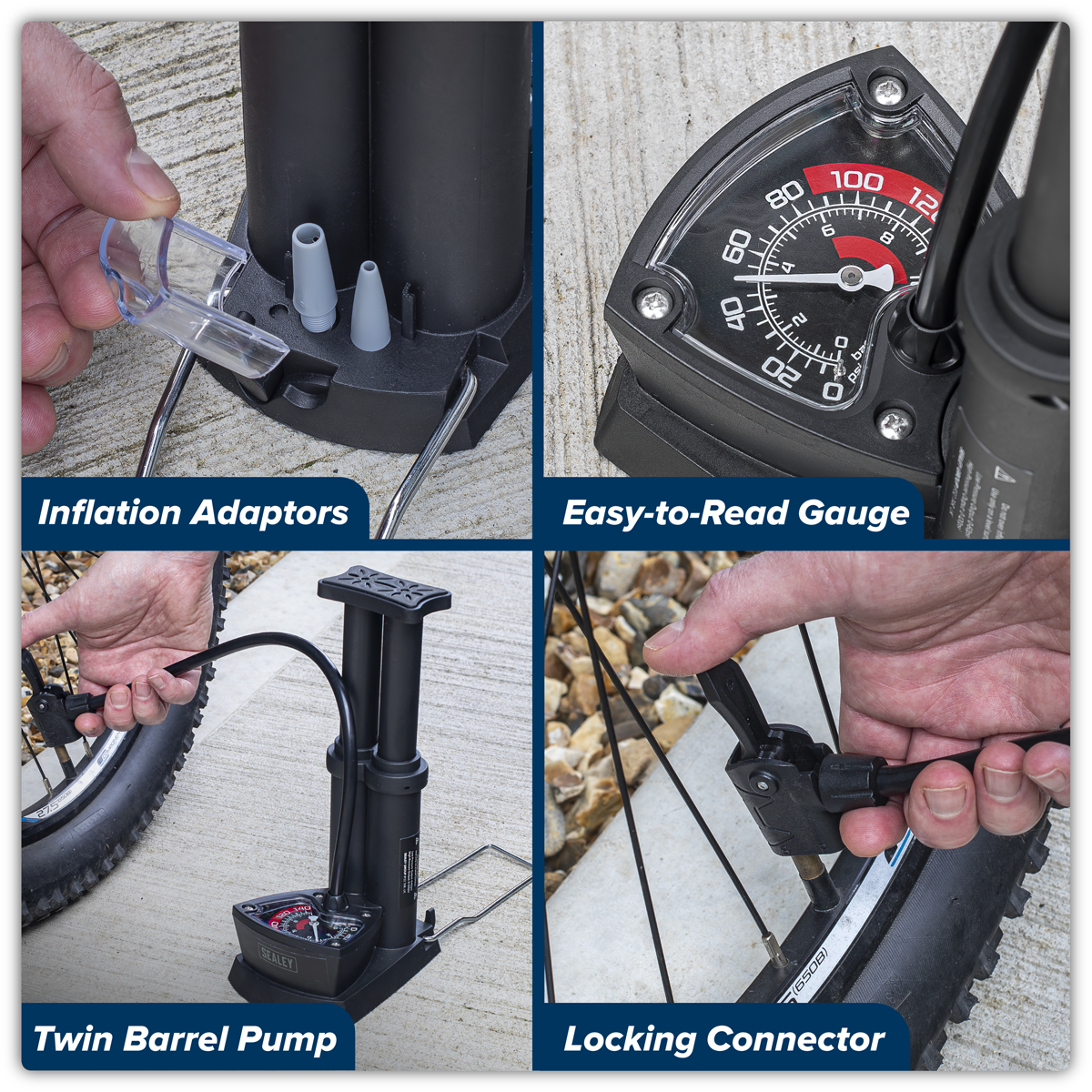 Sealey FP7 Mini Twin Barrel Bicycle Foot Pump