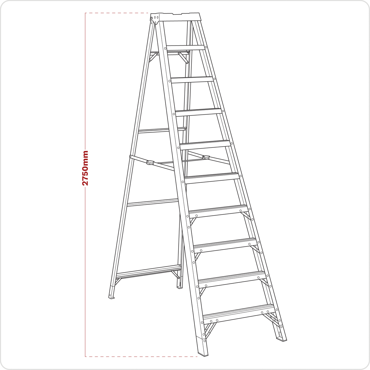 Sealey FSL10 Fibreglass Step Ladder 9-Tread - EN 131