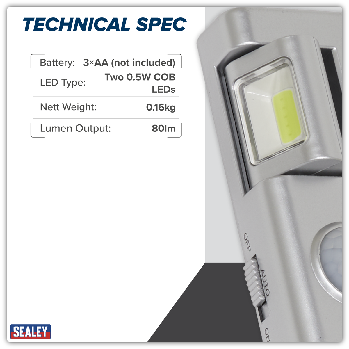 Sealey GL93 Auto Light with PIR Sensor 1W COB LED