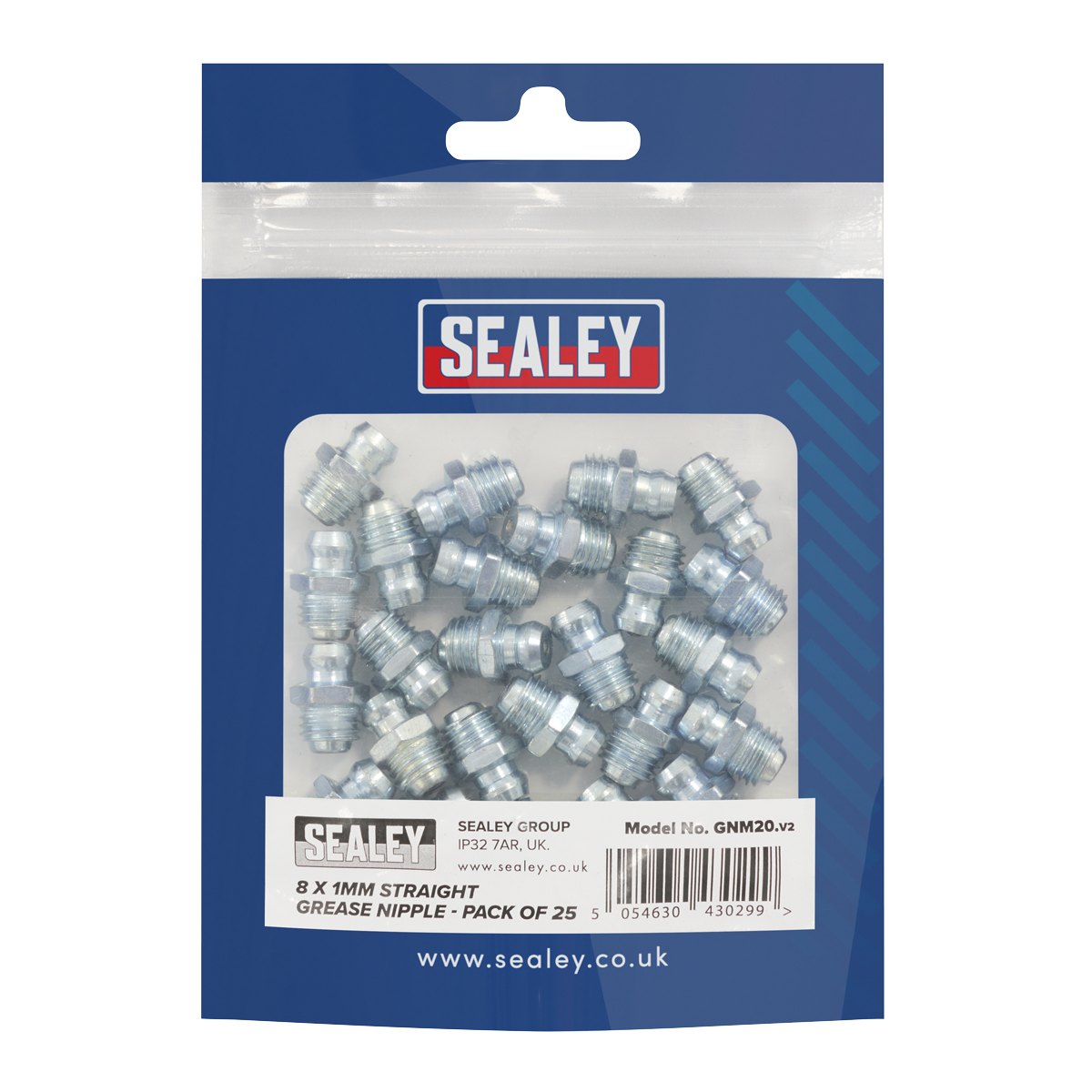 Sealey GNM20 Straight Grease Nipple 8 x 1mm - Pack of 25
