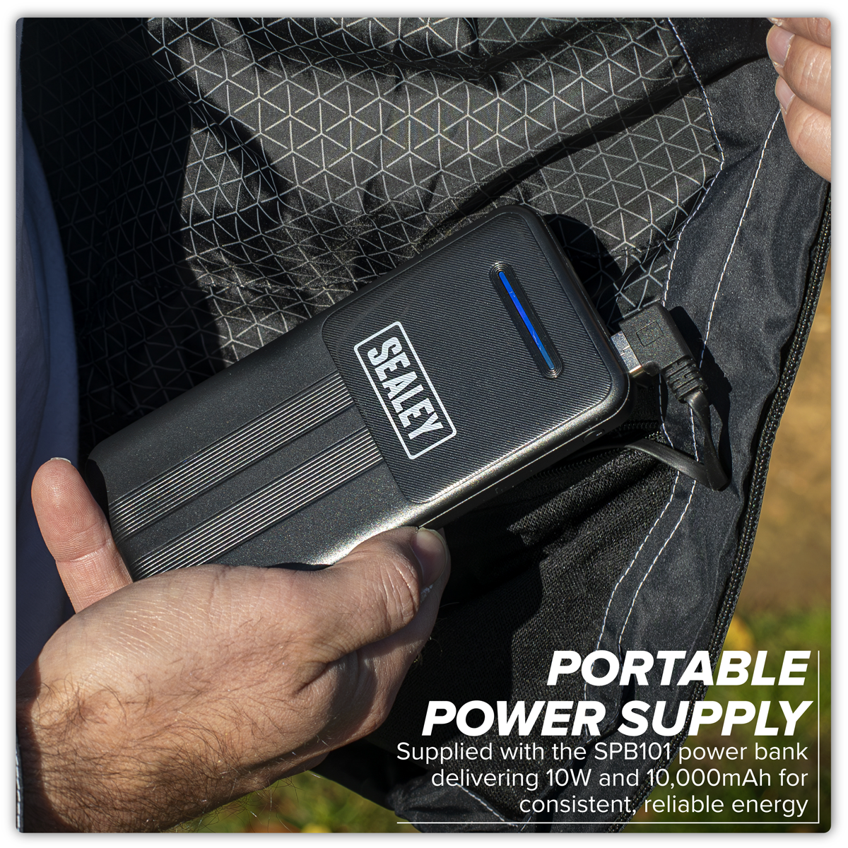 Sealey HJ03KIT 5V Heated Rain Jacket with Power Bank 10Ah - Large