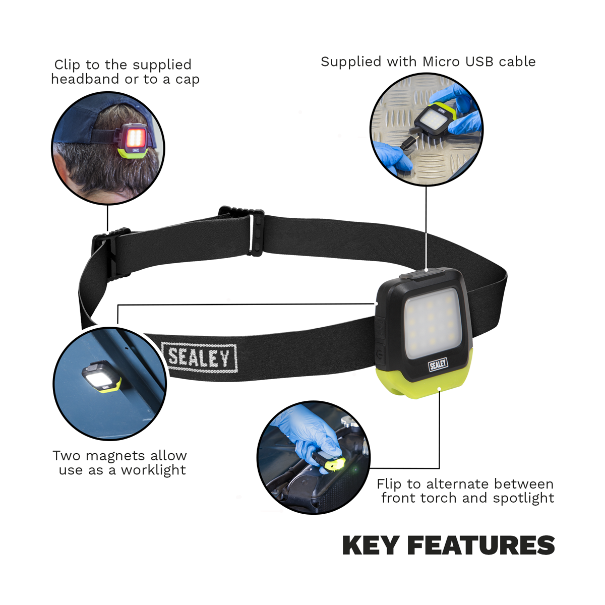 Sealey HT02LED Rechargeable Clip Light with Auto-Sensor 2W & 1.5W SMD LED
