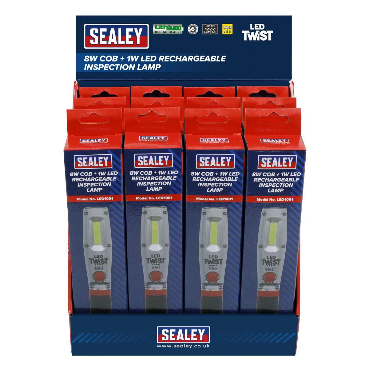 Sealey LED1001DB LED Twist® Rechargeable Inspection Light 8W - Display Box of 12