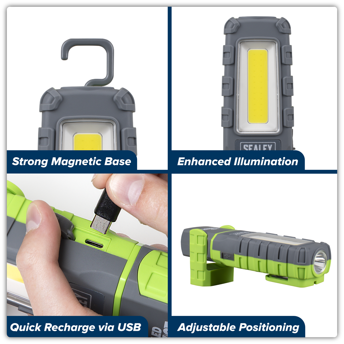 Sealey LED601G LED Twist® Rechargeable Inspection Light 5W COB & 1W SMD