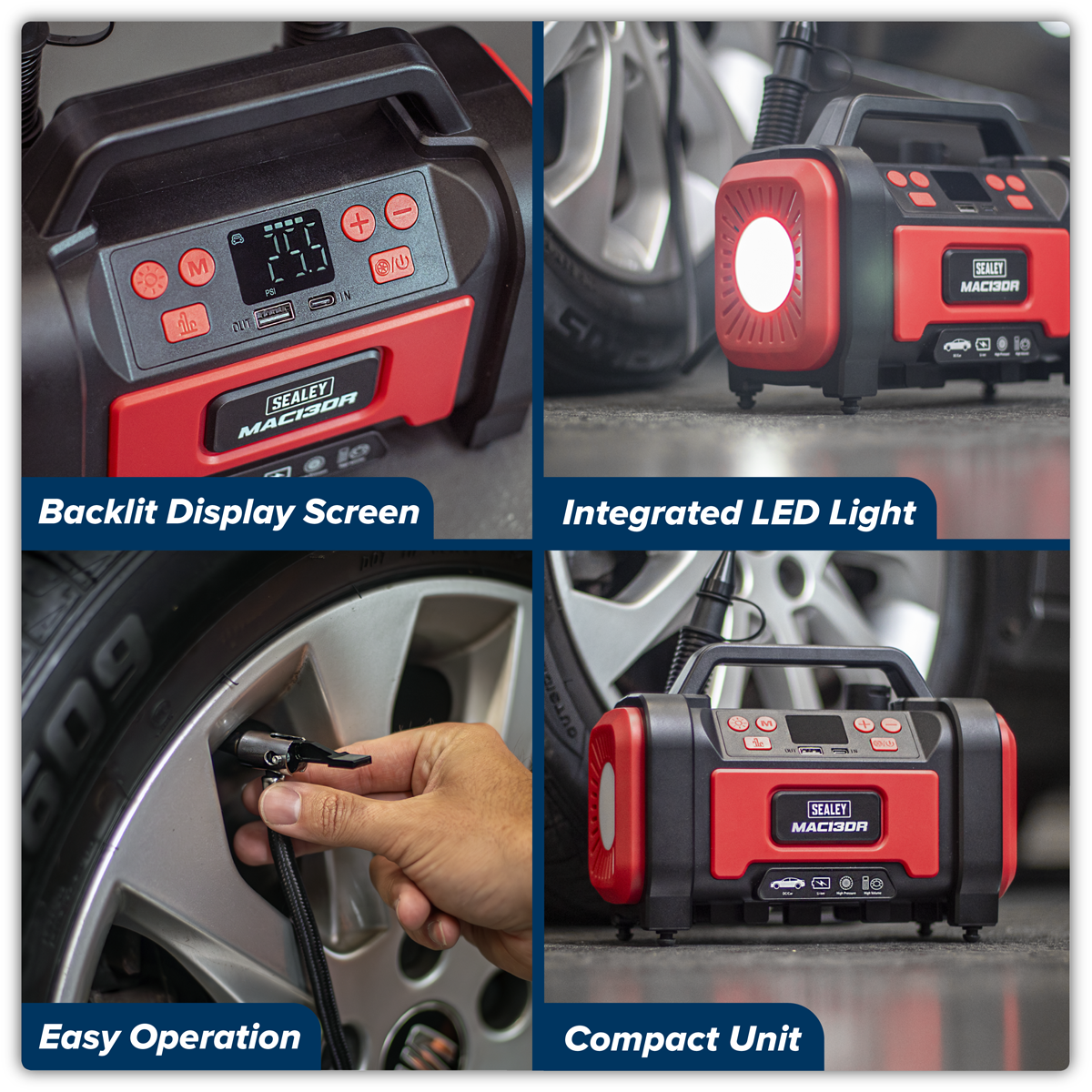 Sealey MAC13DR Rechargeable Tyre Inflator & High Volume Air Pump 12V