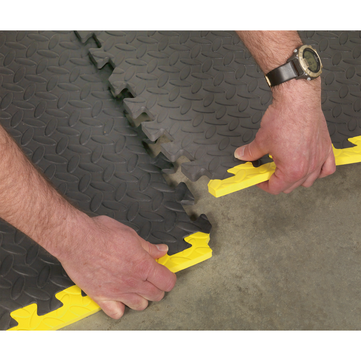 Sealey MIC1218Y3 Interlocking EVA Foam Workshop Mat Set with Hi-Vis Edges 1240 x 1825mm