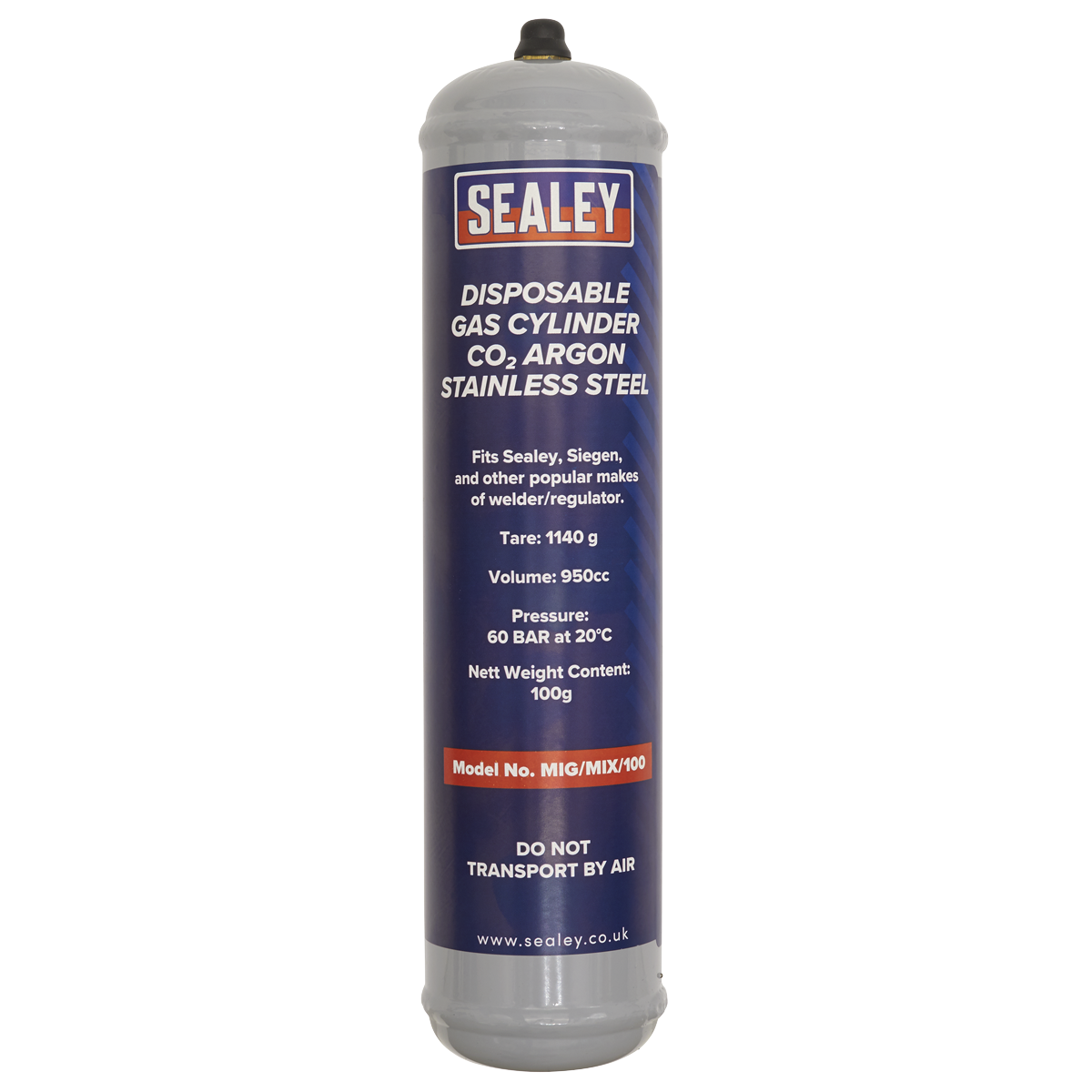 Sealey MIG/MIX/100 Disposable Carbon Dioxide/Argon Gas Cylinder 100g