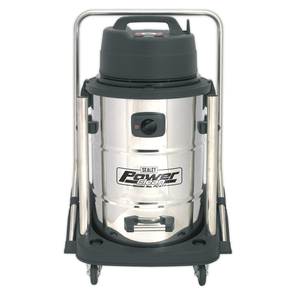Sealey PC477 Industrial Vacuum Cleaner Wet & Dry Stainless Steel Drum with Swivel Emptying 77L 2400W