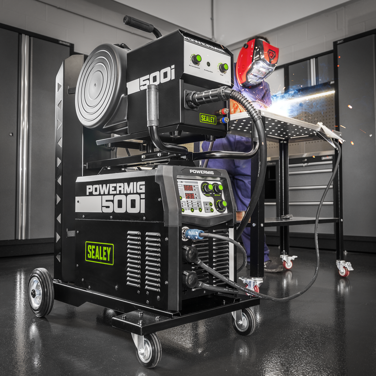 Sealey POWERMIG500i 500A Professional Gas/Gasless MIG/TIG/MMA Inverter Welder With Portable Wire Feeder 400V 3ph