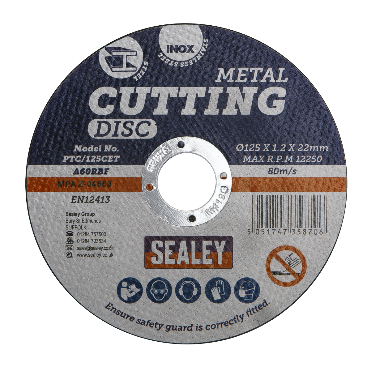 Sealey PTC/125CET 125 x 1.2mm Cutting Disc 22mm Bore