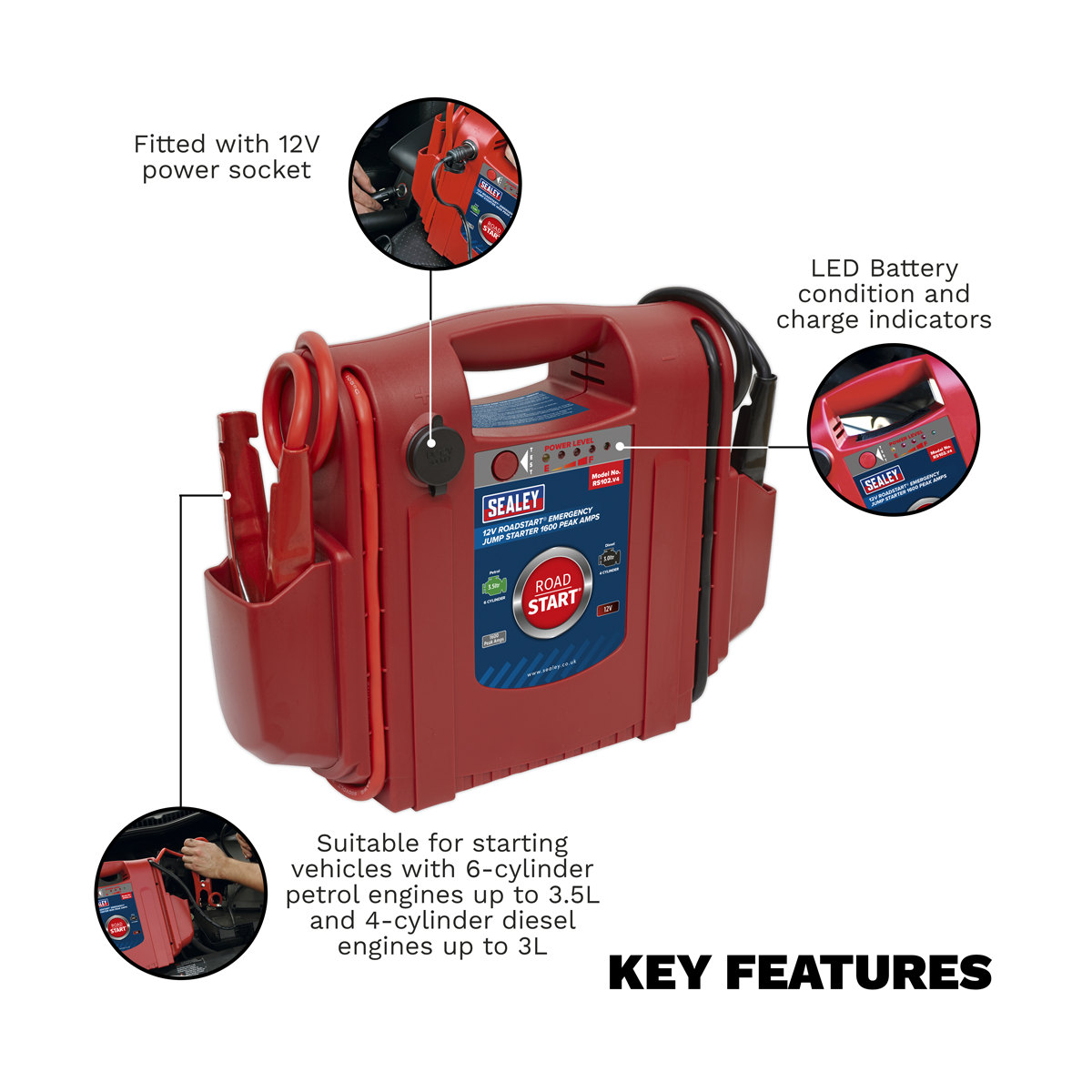 Sealey RS102 RoadStart® 12V Emergency Jump Starter 1600 Peak Amps