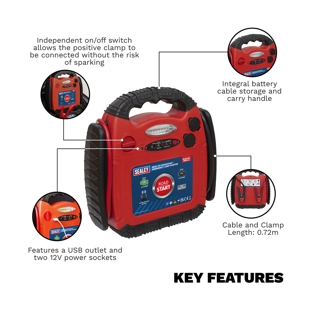 Sealey RS131 RoadStart® 12V Emergency Jump Starter 900 Peak Amps