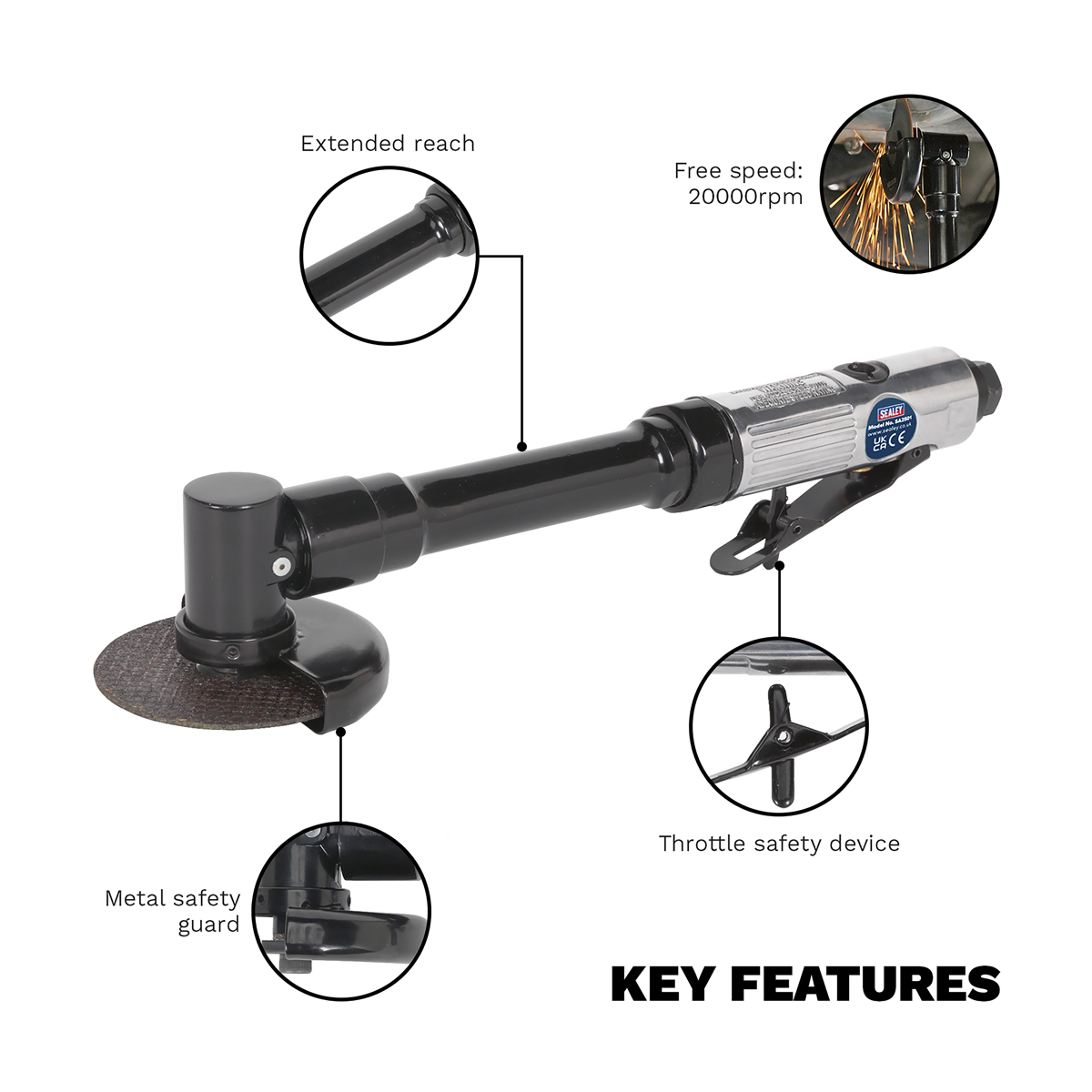 Sealey SA2501 Long Reach Straight Air Cut-Off Tool 75mm