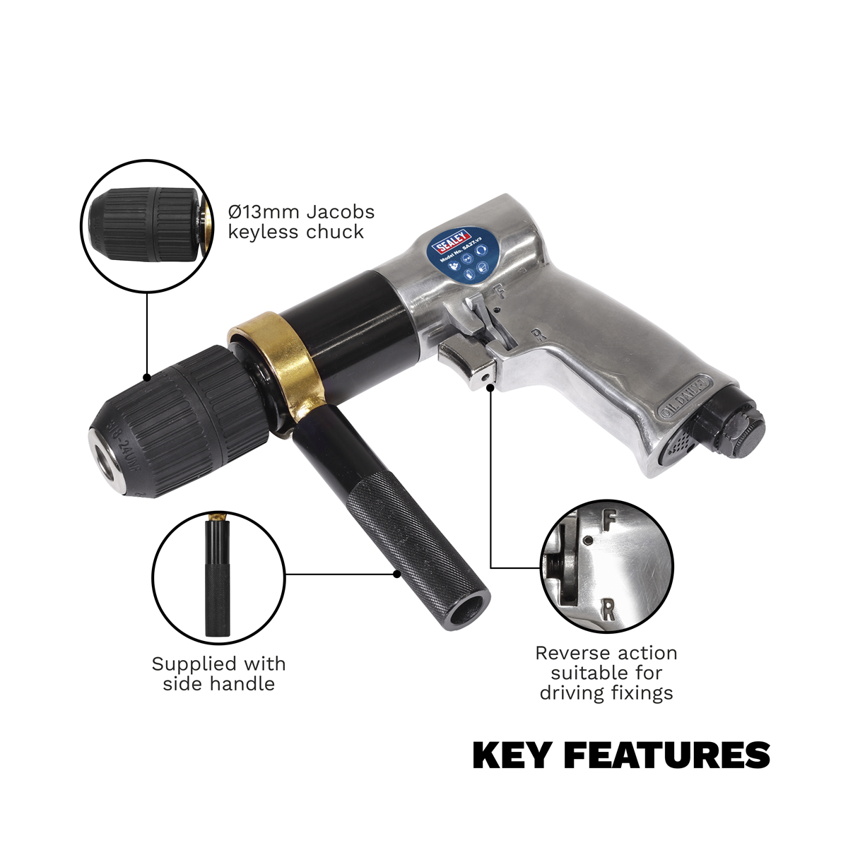 Sealey SA27 Reversible Air Drill 13mm with Keyless Chuck