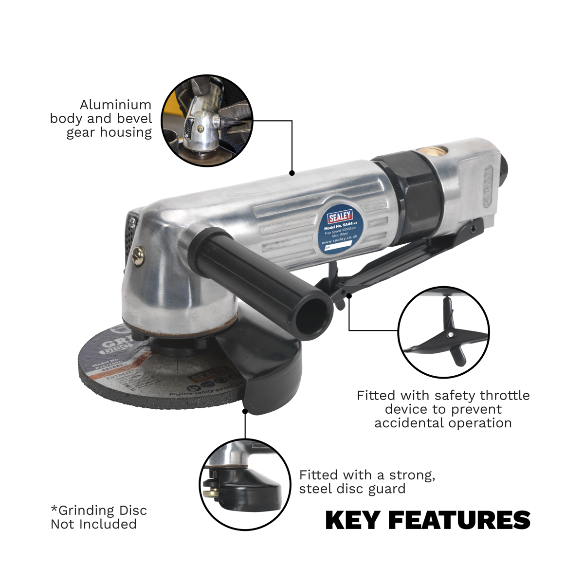 Sealey SA44 Air Angle Grinder 100mm