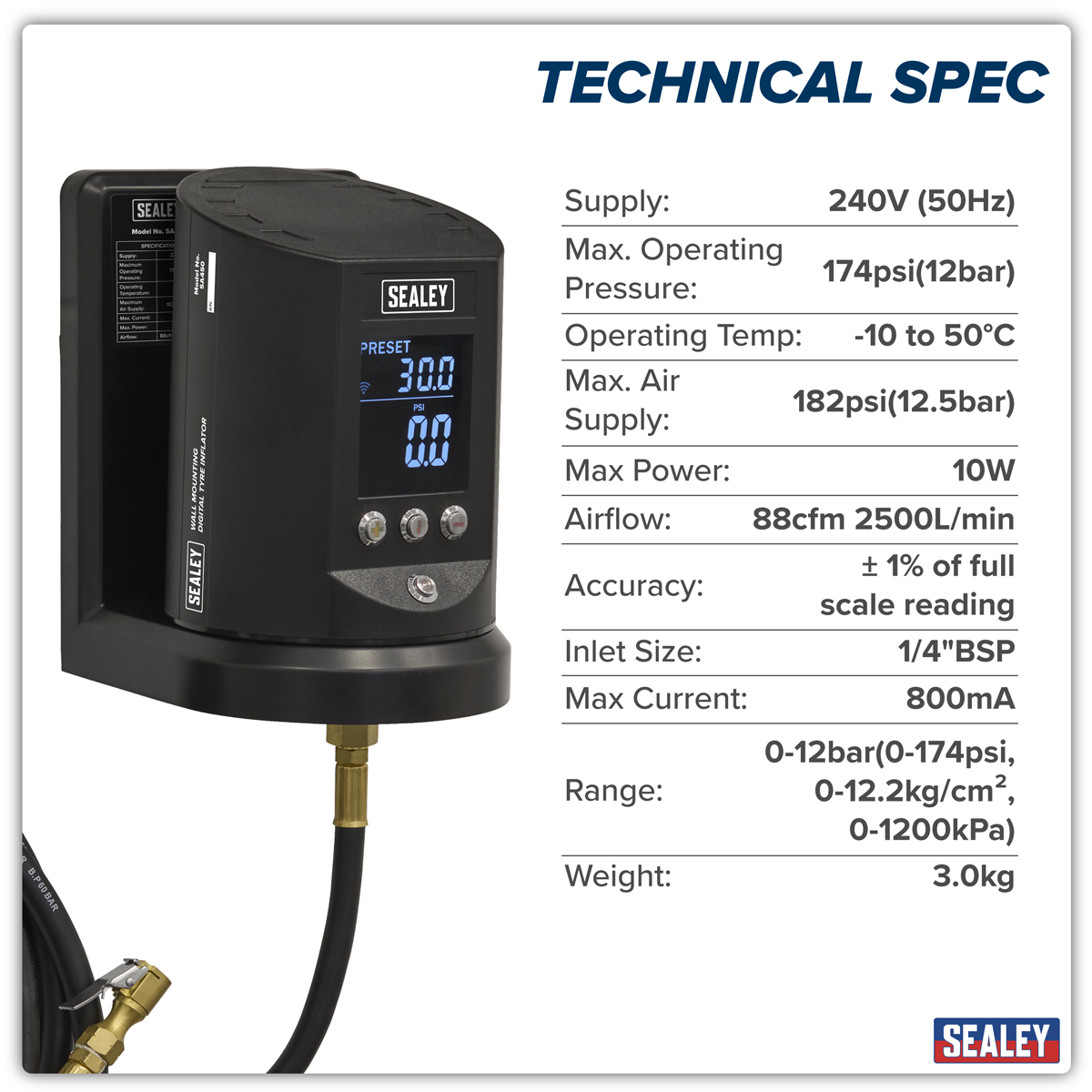 Sealey SA450 Wall Mounting Tyre Inflator Digital