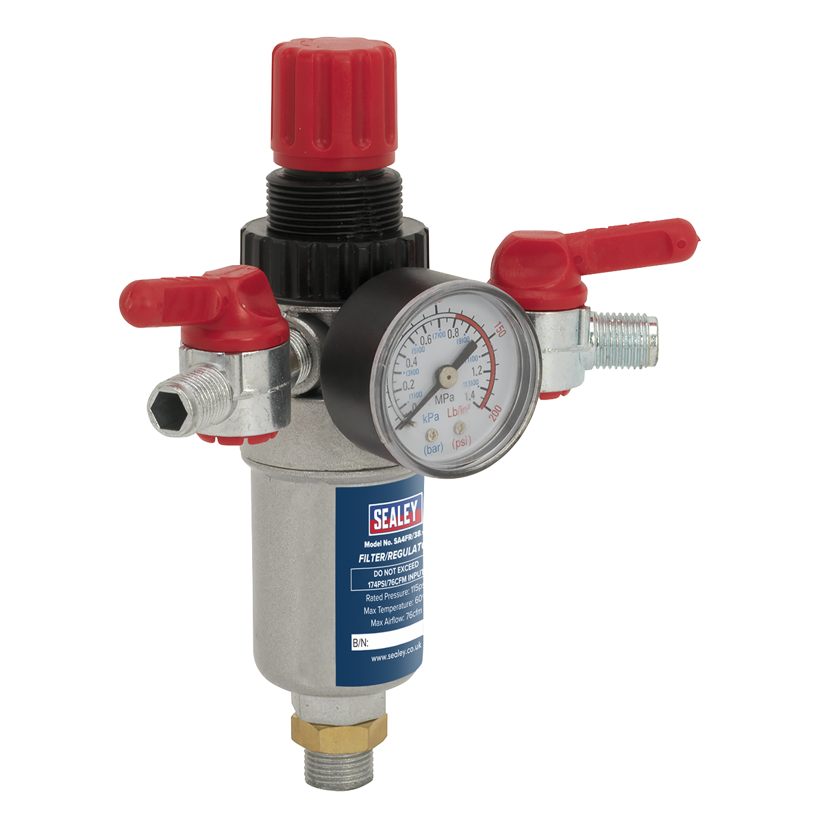 Sealey SA4FR/38 Air Filter/Regulator 3/8"BSP Male to 1/4"BSP Male