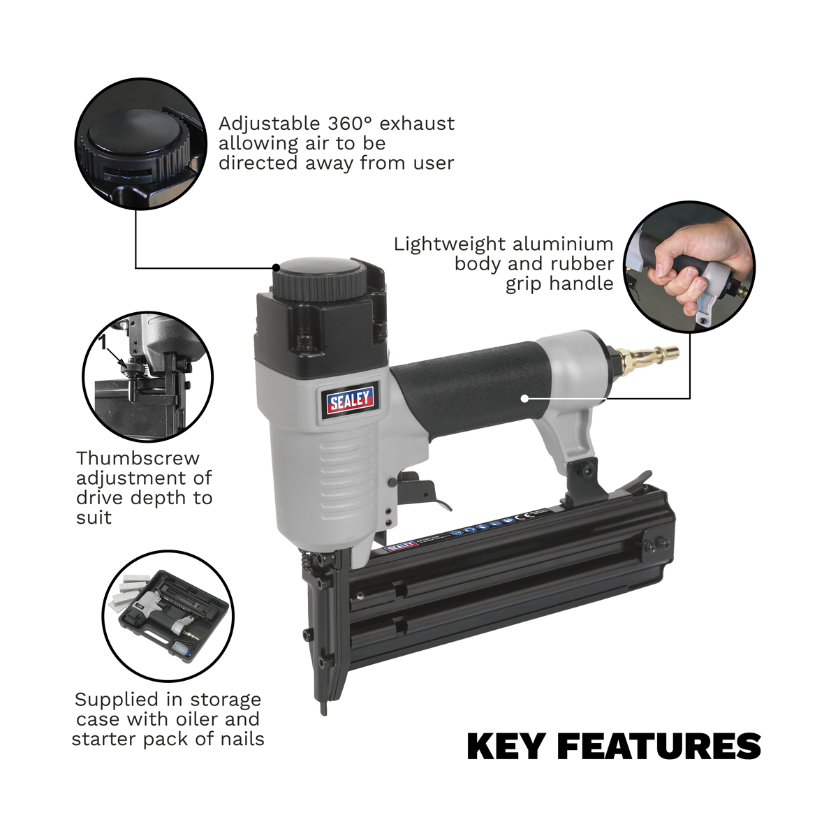 Sealey SA791 Air Nail Gun 10-50mm Capacity