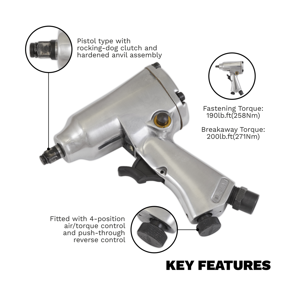 Sealey SA912 Air Impact Wrench 3/8"Sq Drive