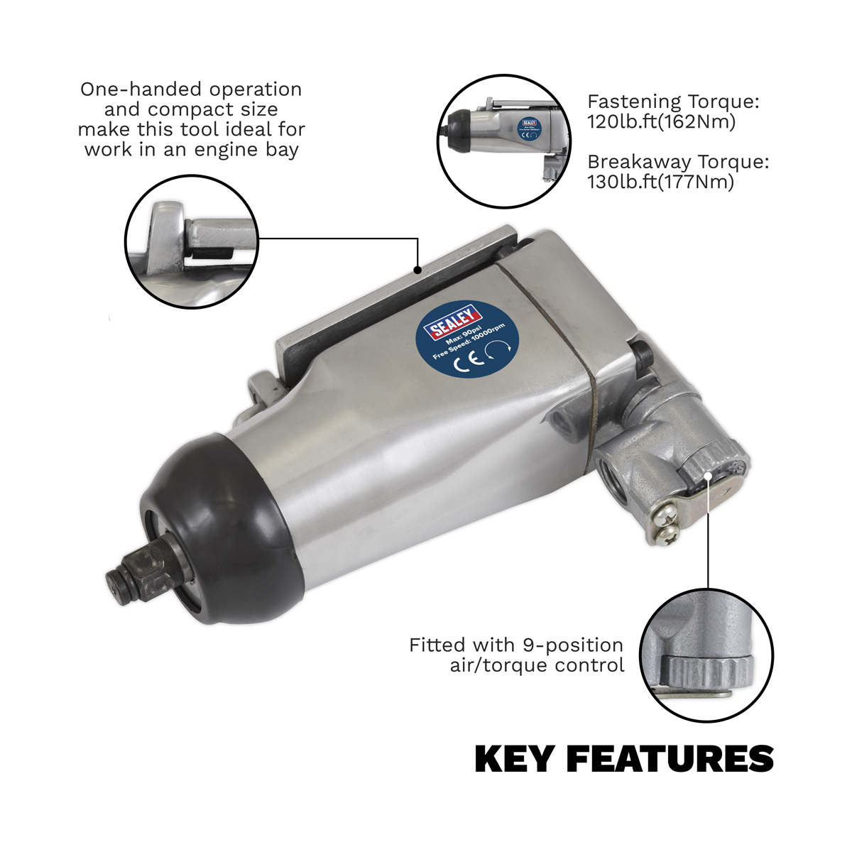 Sealey SA91 Butterfly Air Impact Wrench 3/8"Sq Drive