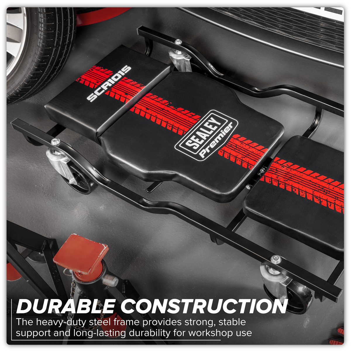 Premier SCR101S Steel Creeper with 4 Rough Ground 5" Wheels & Adjustable Back/Headrest