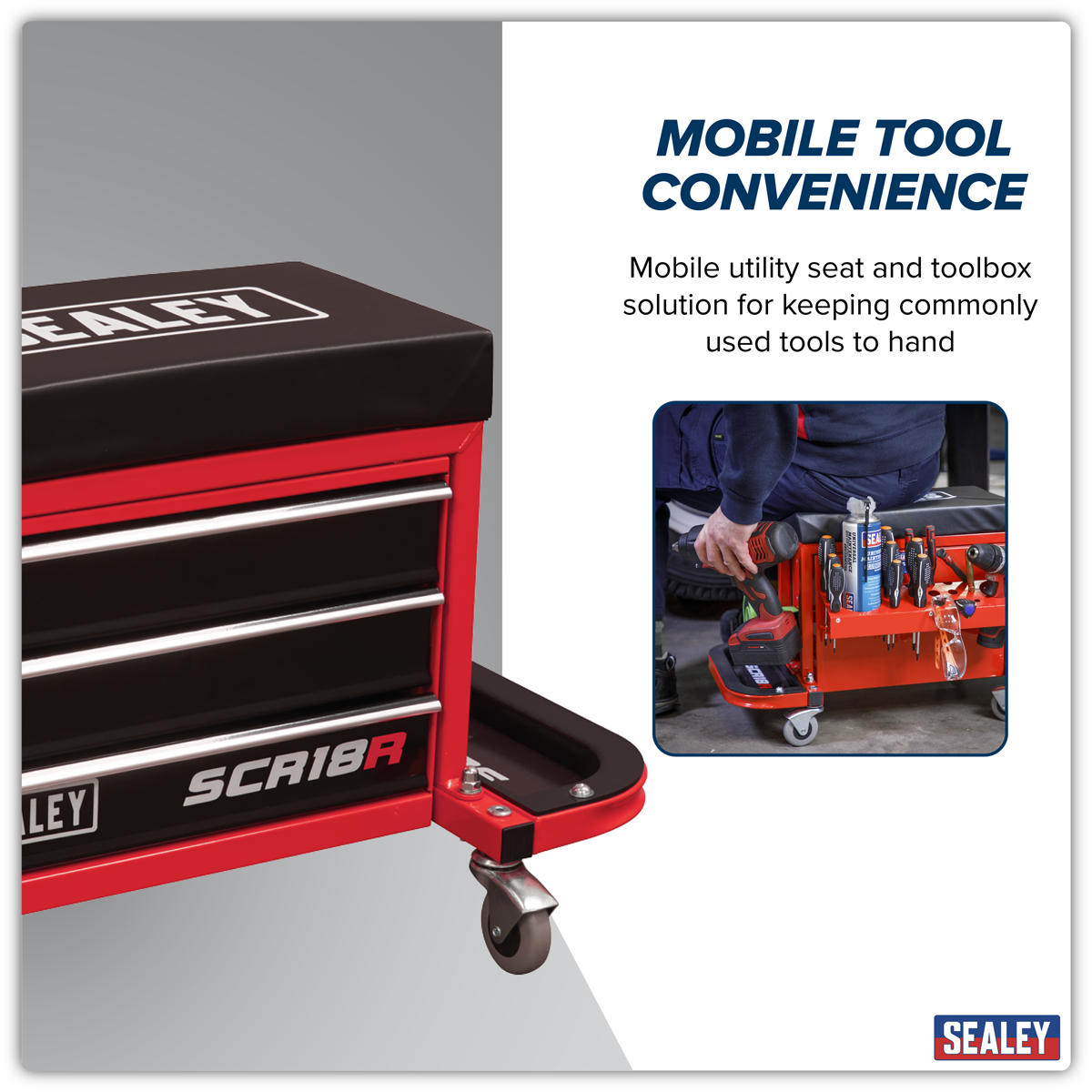 Sealey SCR18R Mechanic's Utility Seat & Toolbox - Red