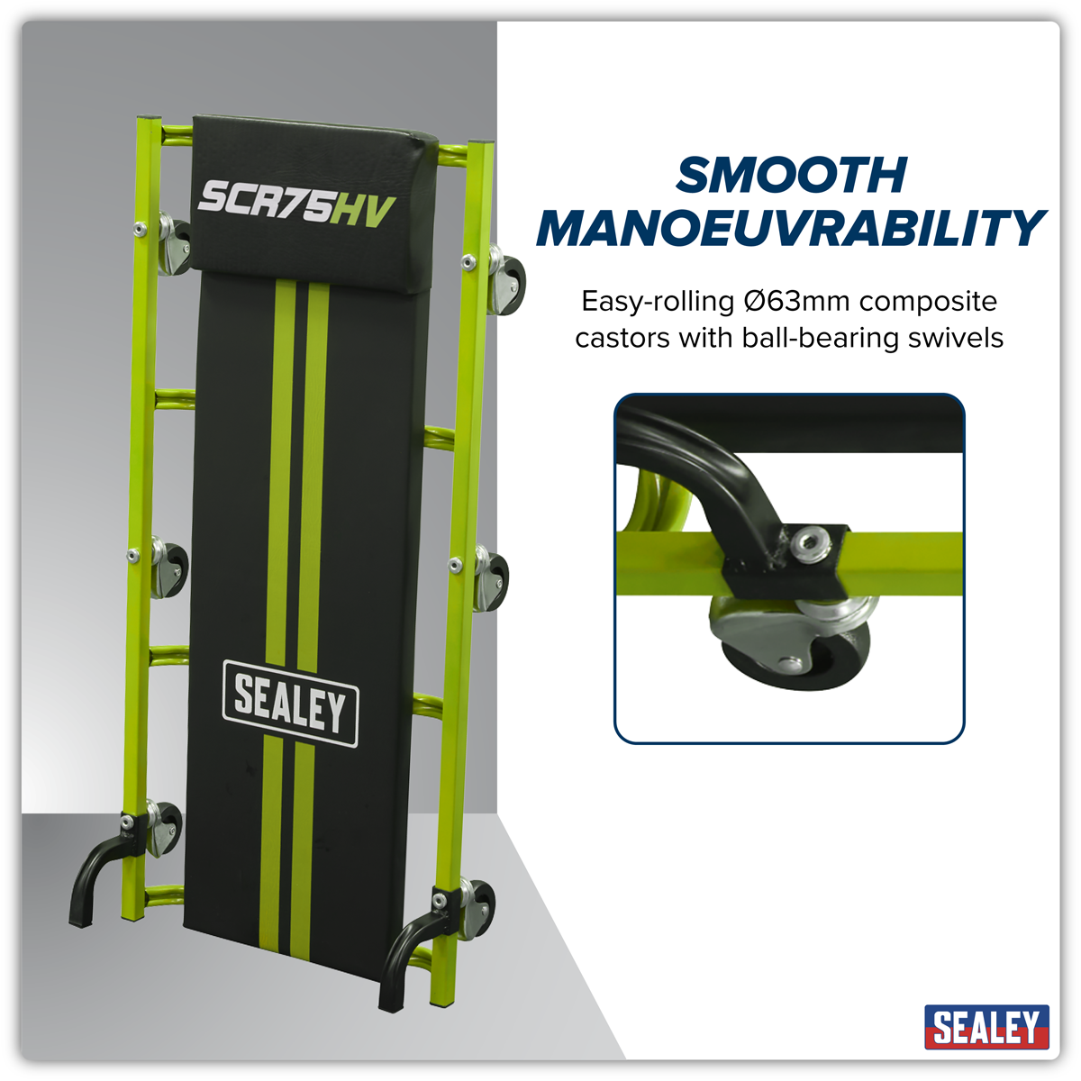 Sealey SCR75HV 36" Deluxe American-Style Creeper with Steel Frame & 6 Wheels - Hi-Vis