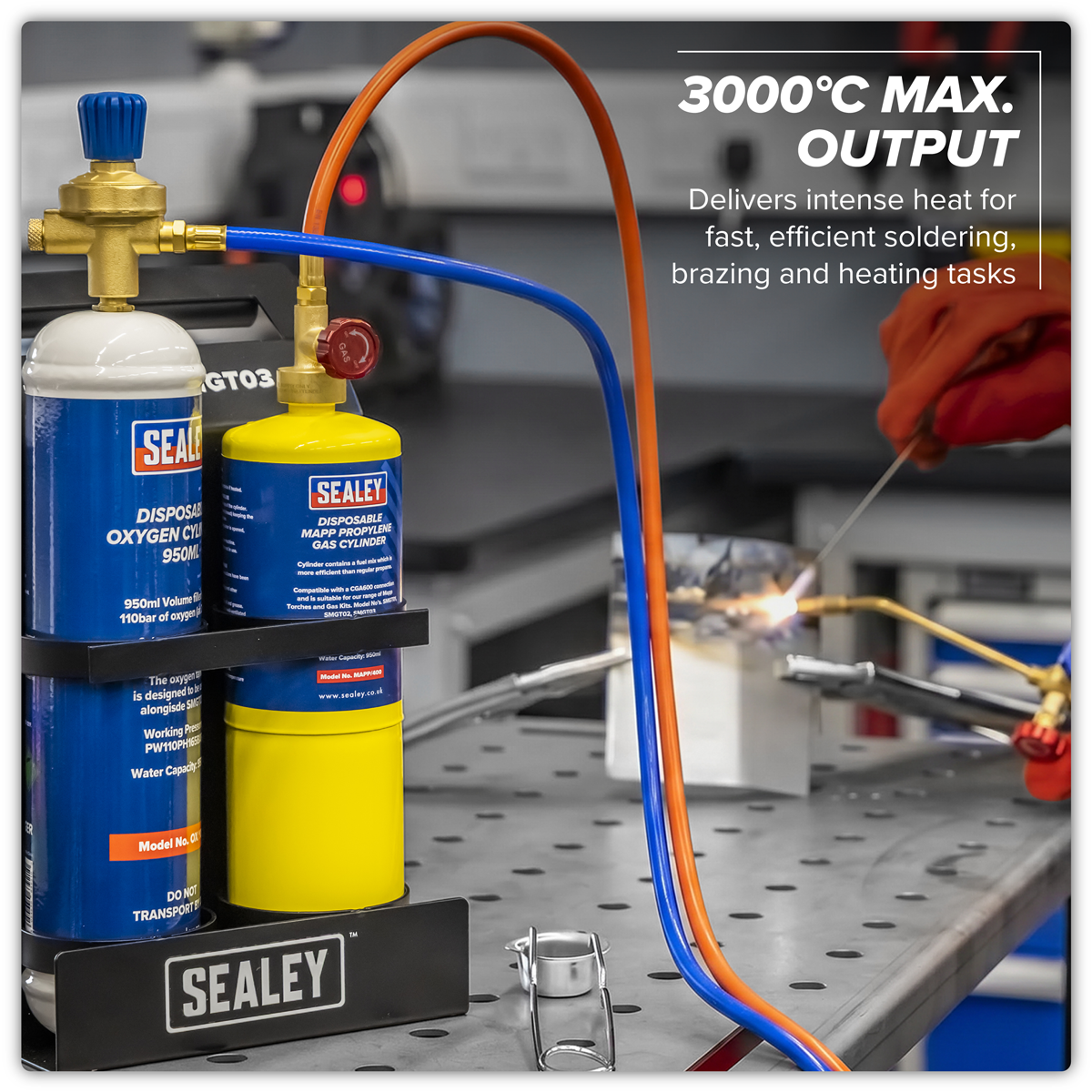 Sealey SMGKIT02 MAPP Gas & Oxygen Brazing Kit with 400g MAPP Cylinder & 950ml Oxygen Cylinder