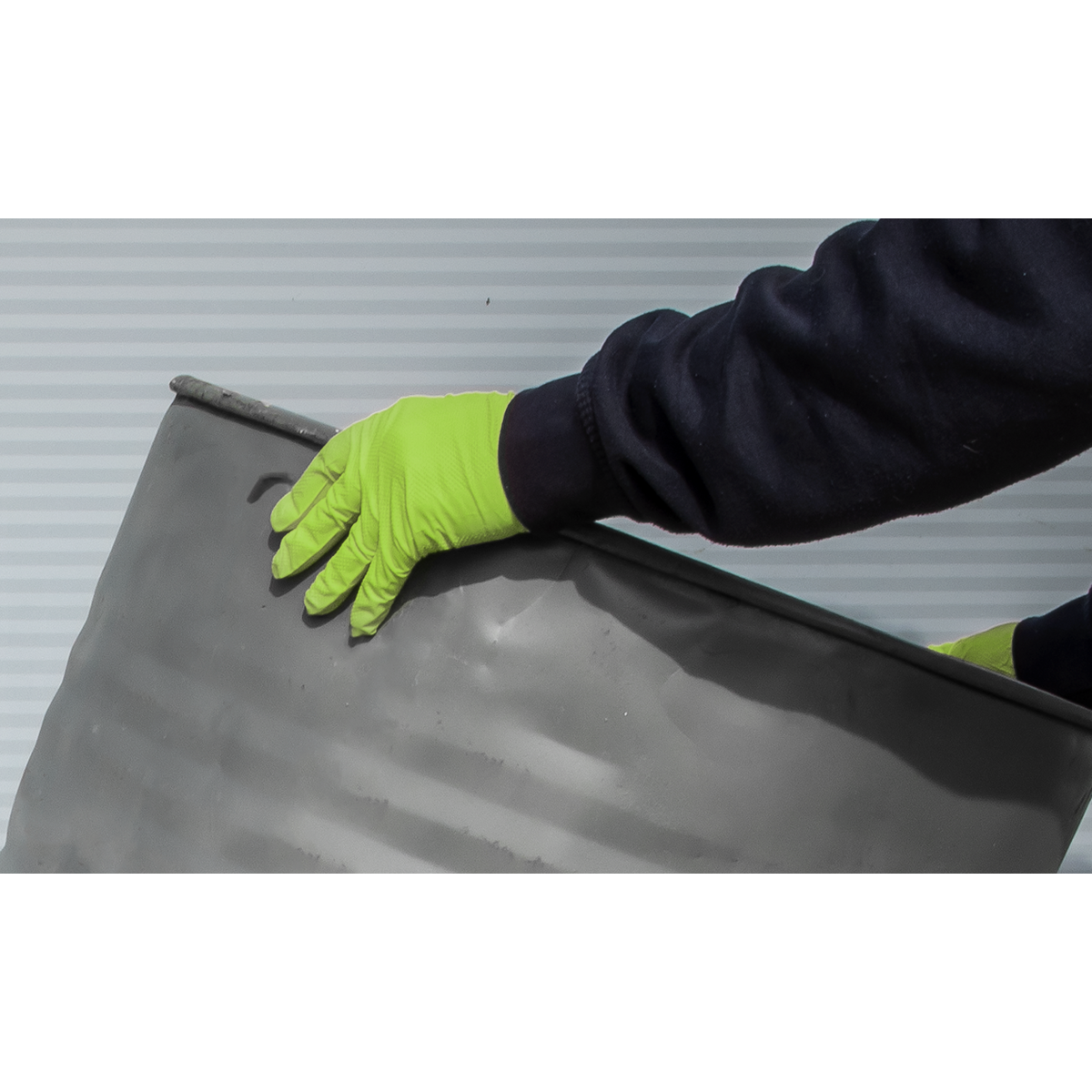Sealey SSP54L Diamond Grip Extra-Thick Nitrile Powder-Free Gloves, Hi-Vis Green, Large - Pack of 50