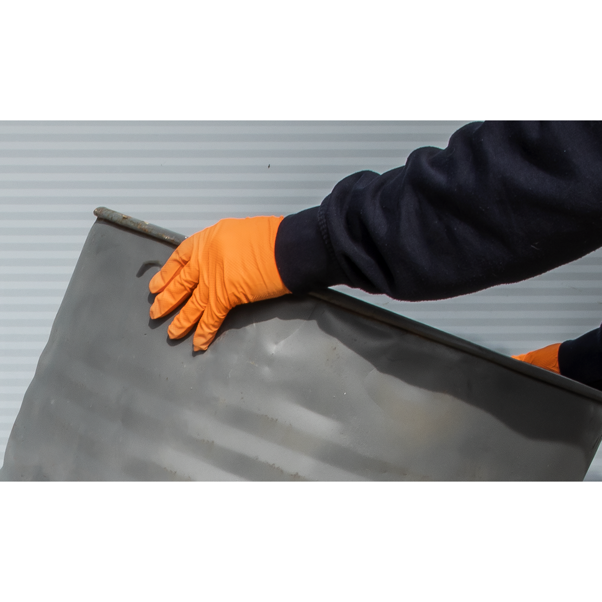 Sealey SSP56L Diamond Grip Extra-Thick Nitrile Powder-Free Gloves, Orange, Large - Pack of 50